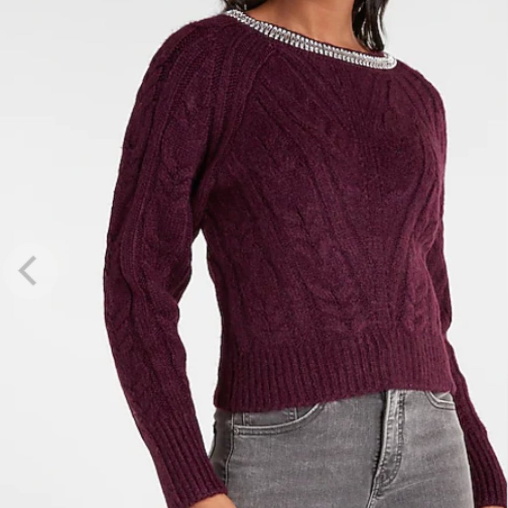 NWT Cable Knit Embellished Neckline Sweater - size L